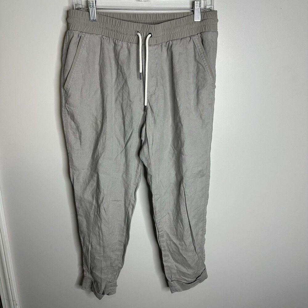 Women's Athleta Size 12 Bali 100% Linen Ankle Pant Gray‎ Pull On